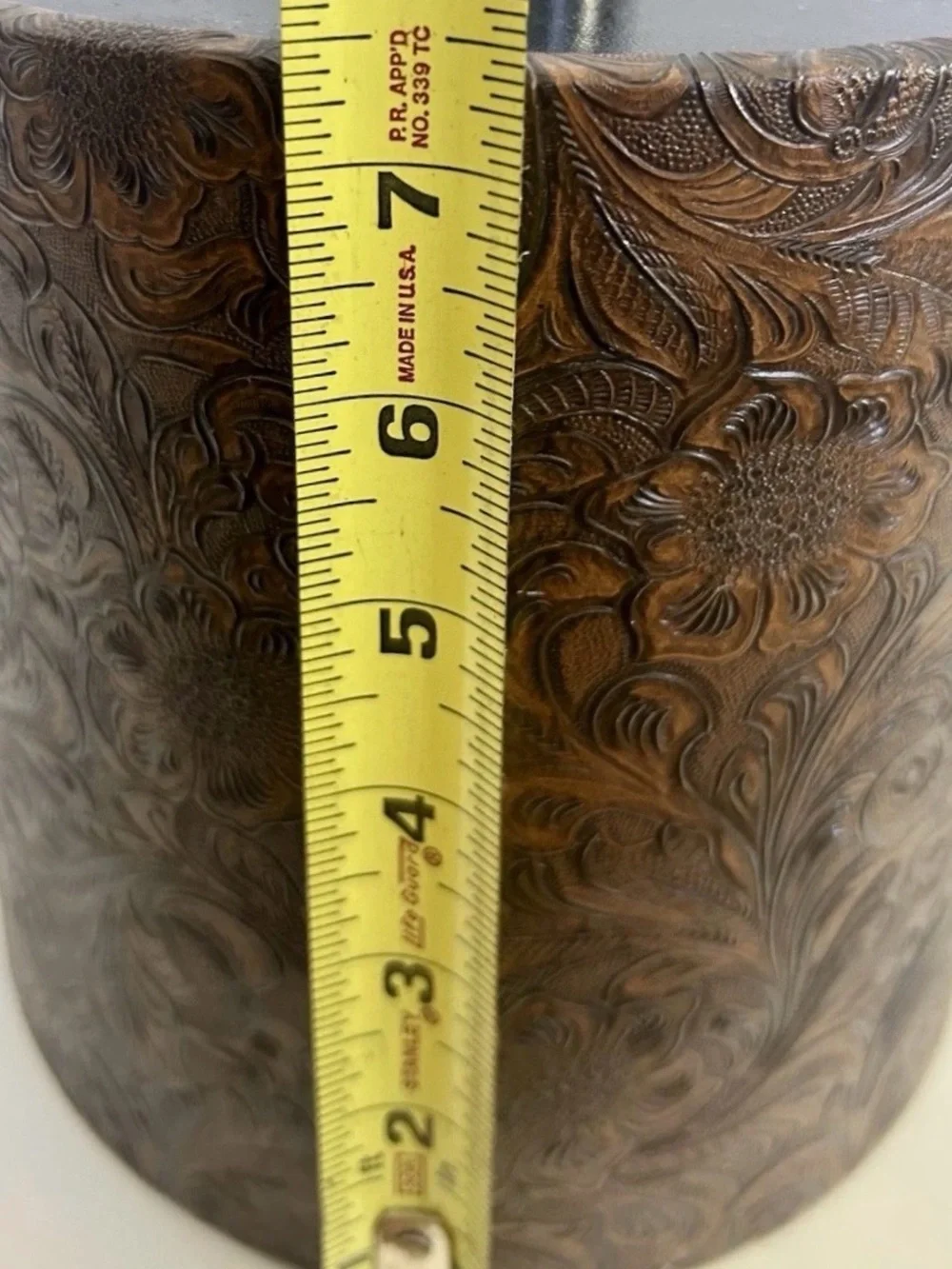 Vintage Irvinware Ice Bucket Brown Tooled Vegan Leather with Lid  Made USA